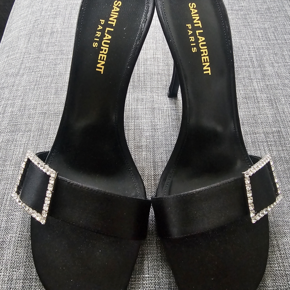 Saint Laurent Black Heels with Rhinestone Buckle